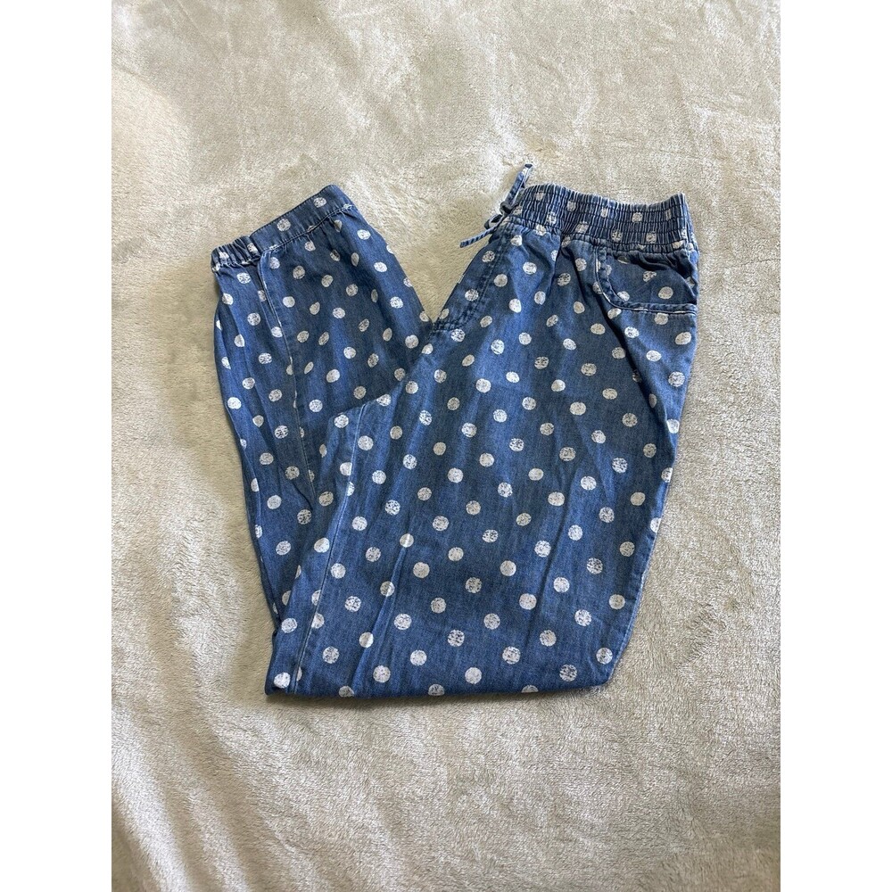 Pants polka dot dots blue white faux drawstring girls play wear modest summer